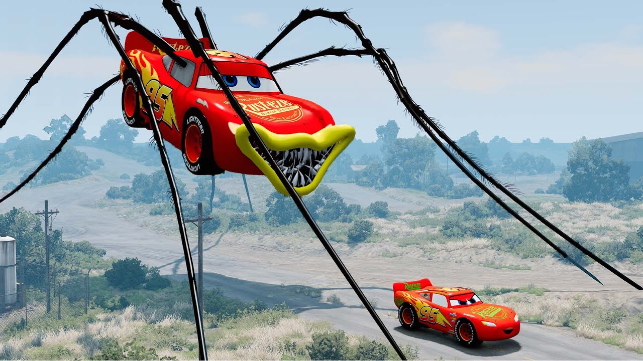 Epic escape from Lightning McQueen Eater, Spider McQueen Eater, Mater Spider |BeamNG.Drive