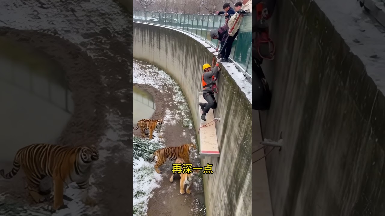 Construction underway at the tiger enclosure of the zoo.
