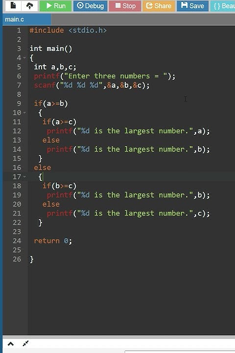 c program to find largest of three numbers using nested if #short - YouTube