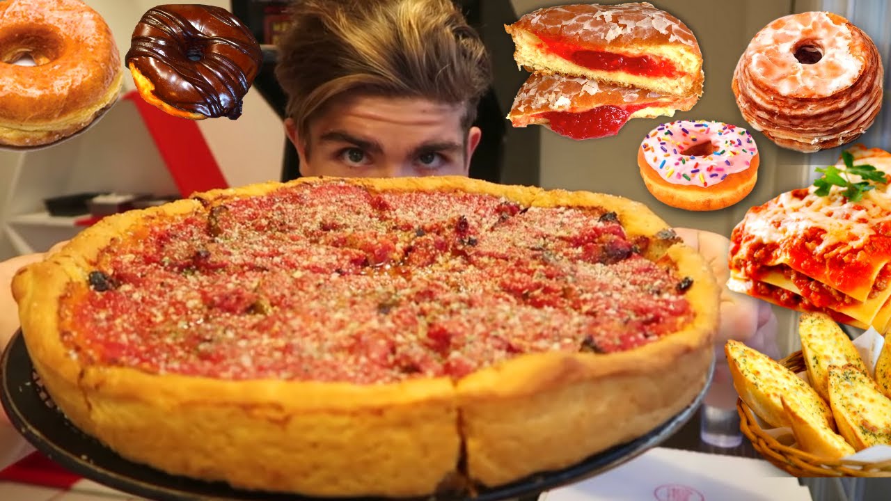CHEESY CHICAGO DEEP DISH PIZZA, Lasagna, & Donuts Mukbang FEAST + Bonus