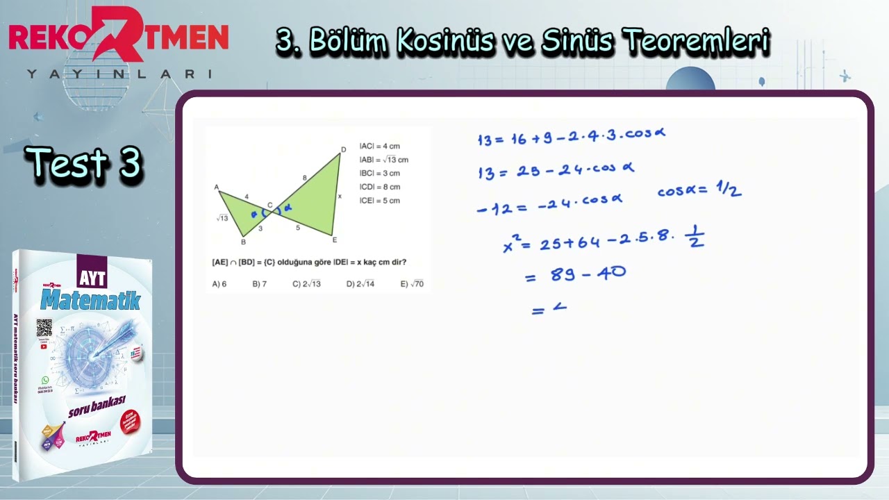 3. Bölüm Kosinüs ve Sinüs Teoremleri Test 3