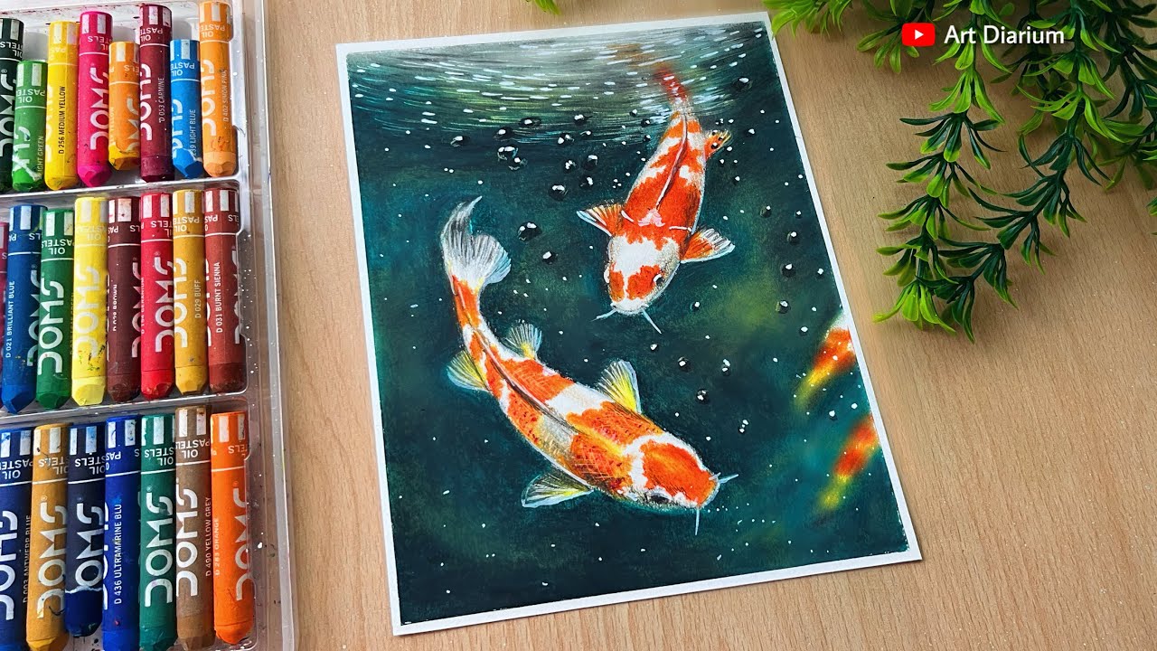 Koi Fish Underwater Oil Pastel Drawing Tutorial | Art Diarium
