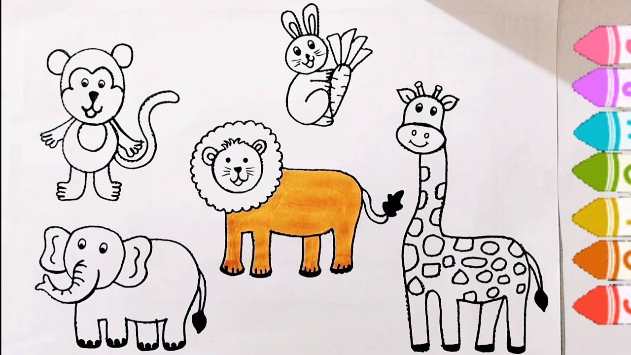 #how to draw cute animals 🎨 lion 🦁 monkey 🐒 rabbit 🐇 elephant 🐘 giraffe ...