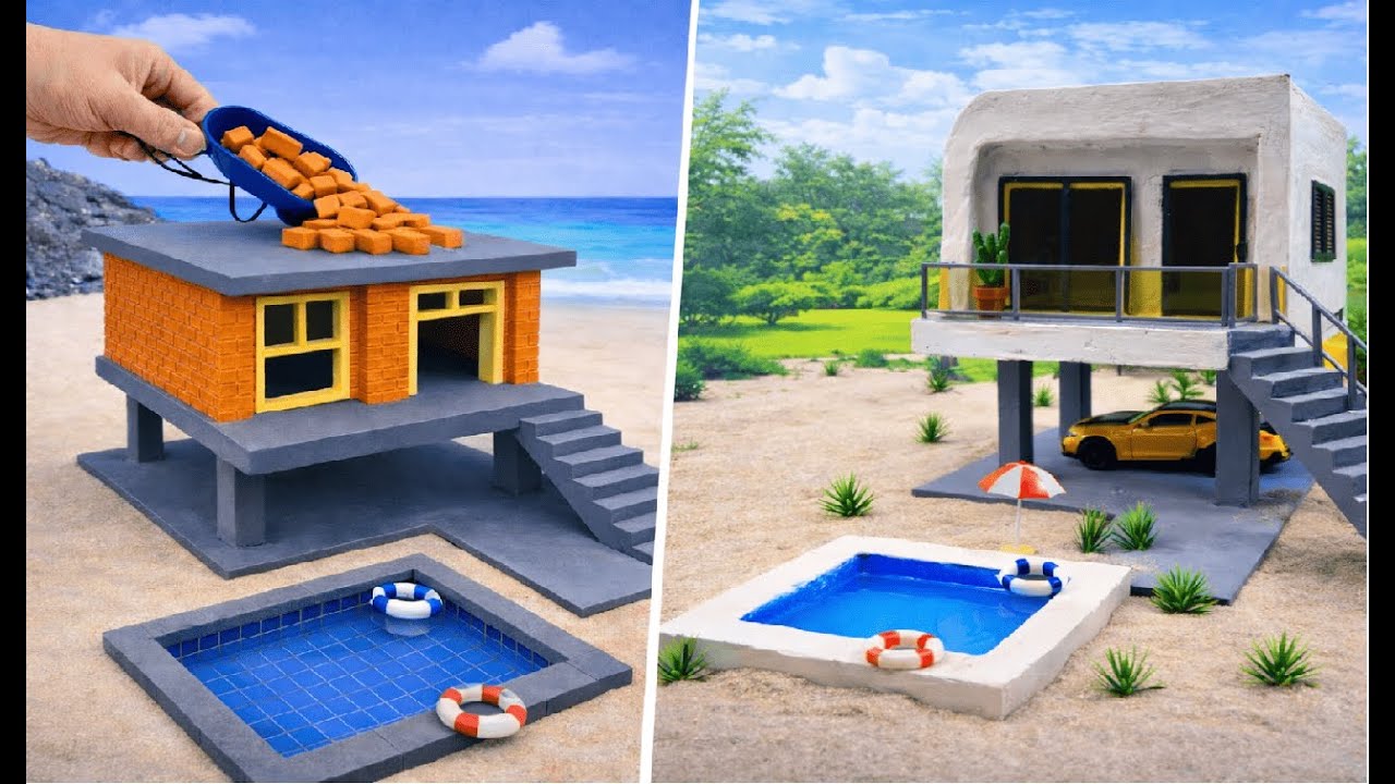 DIY Miniature House With Swimming Pool | Tiny Elevated House Model