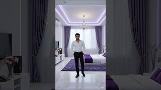Modern Luxury Bedroom Tour 💜 | TV Unit, Ceiling &amp; Wall Panel Design #Shorts