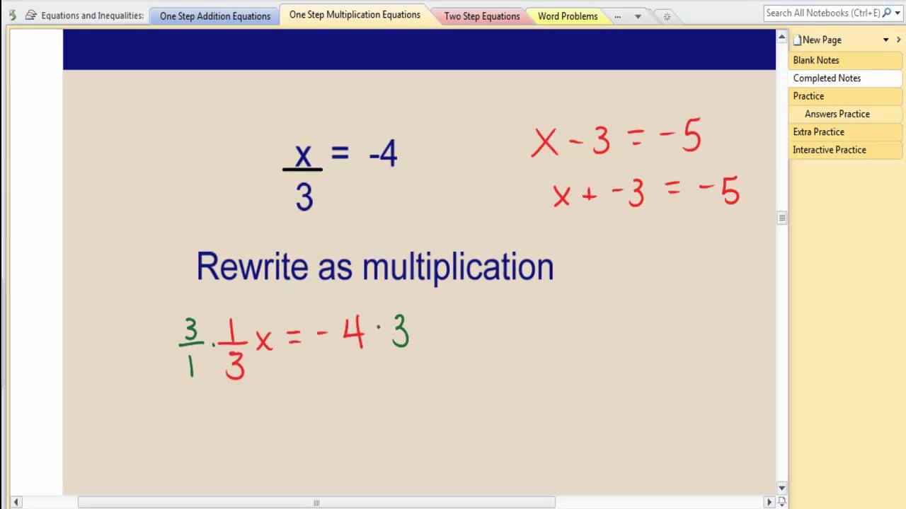  Equations One Step Multiplication Equations Part 2 YouTube