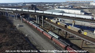 Santa Fe Junction in KC with 4 trains at once!!! HD Drone video!