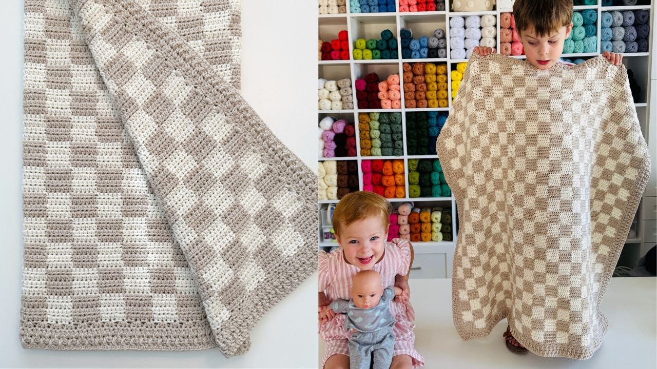 Crochet Checkerboard Blanket with Rocky Ridge Border