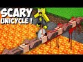 long VILLAGERS BRIDGE vs SCARY UNICYCLE WITH SAW WHEELS in Minecraft ! DEADLY BIKE VS VILLAGERS !