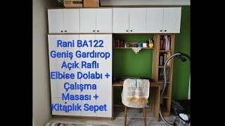 Rani Mobilya BA122 Geniş Gardırop Açık Raflı Elbise Dolabı + Çalışma Masası + Kitaplık Sepet