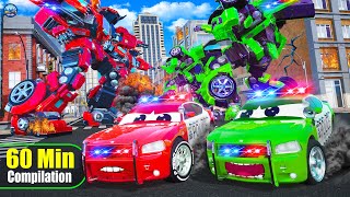 Police Cars, Transformers, Monster Trucks vs Crazy Alien Robots | 60Min Hero Cars Movie Compilation screenshot 4