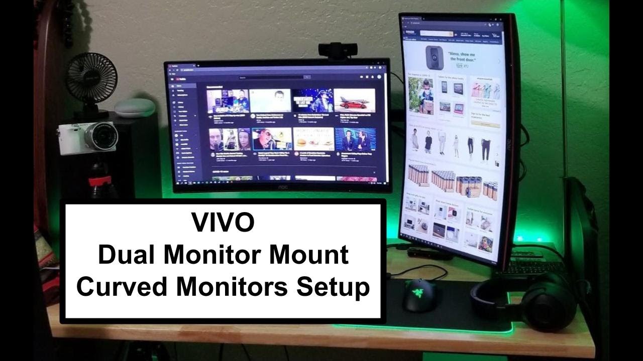 Vivo Dual Monitor Mount Setup on Curved Montitors - YouTube