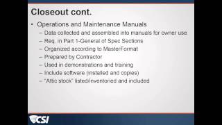 Close out Procedures