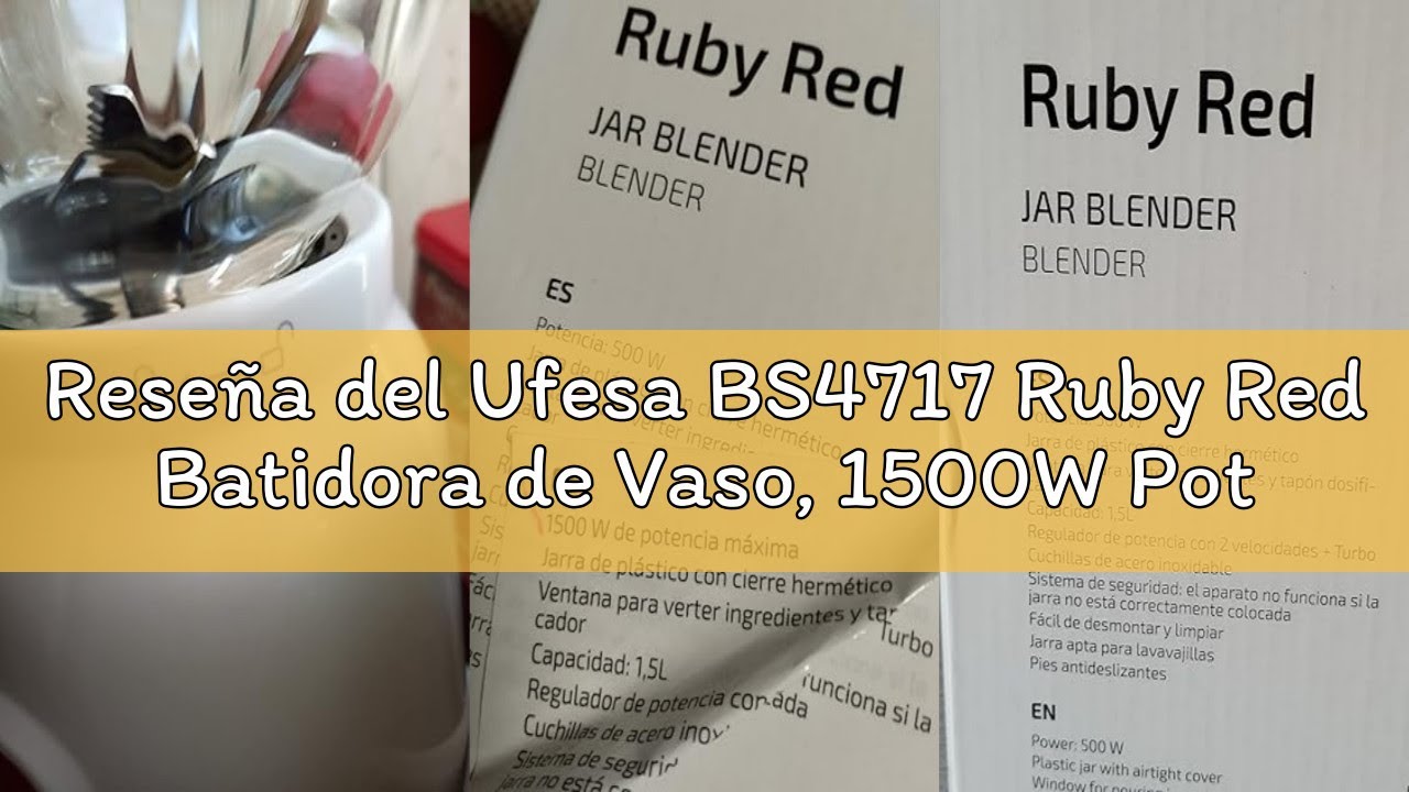 Reseña del Ufesa BS4717 Ruby Red Batidora de Vaso, 1500W Potencia Max, Jarra de Cristal de 1.5L, 2 V