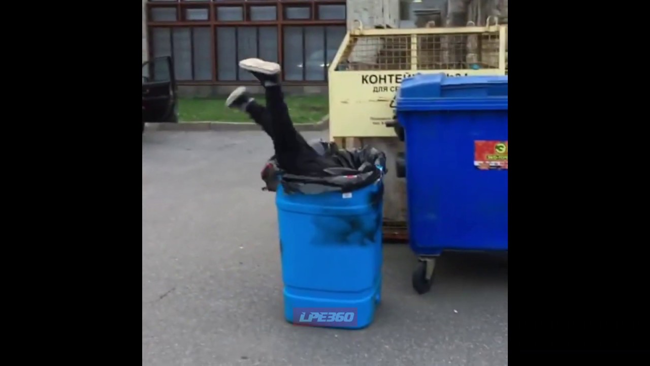 Guy throws himself at garbage can YouTube