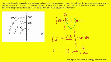 The figure shows three circular arcs centered at the origin of a coordinate system