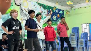 Children play traditional Khmer game at Church on Khmer New Year