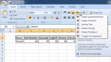 MS-Excel 2007 - Orientation, Wrap Text, Merge & Center
