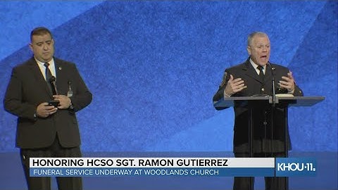 HCSO chaplains Shannon Bowdoin and Marcos Virula speaks at the funeral for Sgt. Ramon Gutierrez