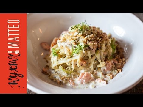 Видео рецепт Паста с копченым лососем