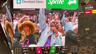 LeBron James with his wife sitting in the courtside seat for tonight Celtics-Cavaliers Game 4 in Cle