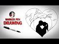 Marker pen drawing of couple moonlight scenery for beginners | Couple with moonlight #Shorts
