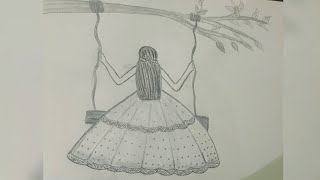 Cute Girl Sitting On Swing Drawing Easy Beautiful Sketch Art