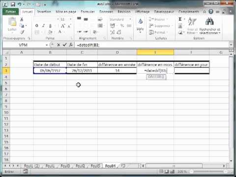 différences entre deux dates dans Excel