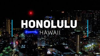 Honolulu by night, Oahu - Hawaii | 4K drone footage