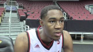 VJ King talks at Louisville basketball media day