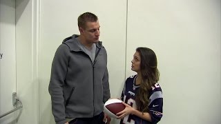 Katie Nolan throws a pass to Rob Gronkowski
