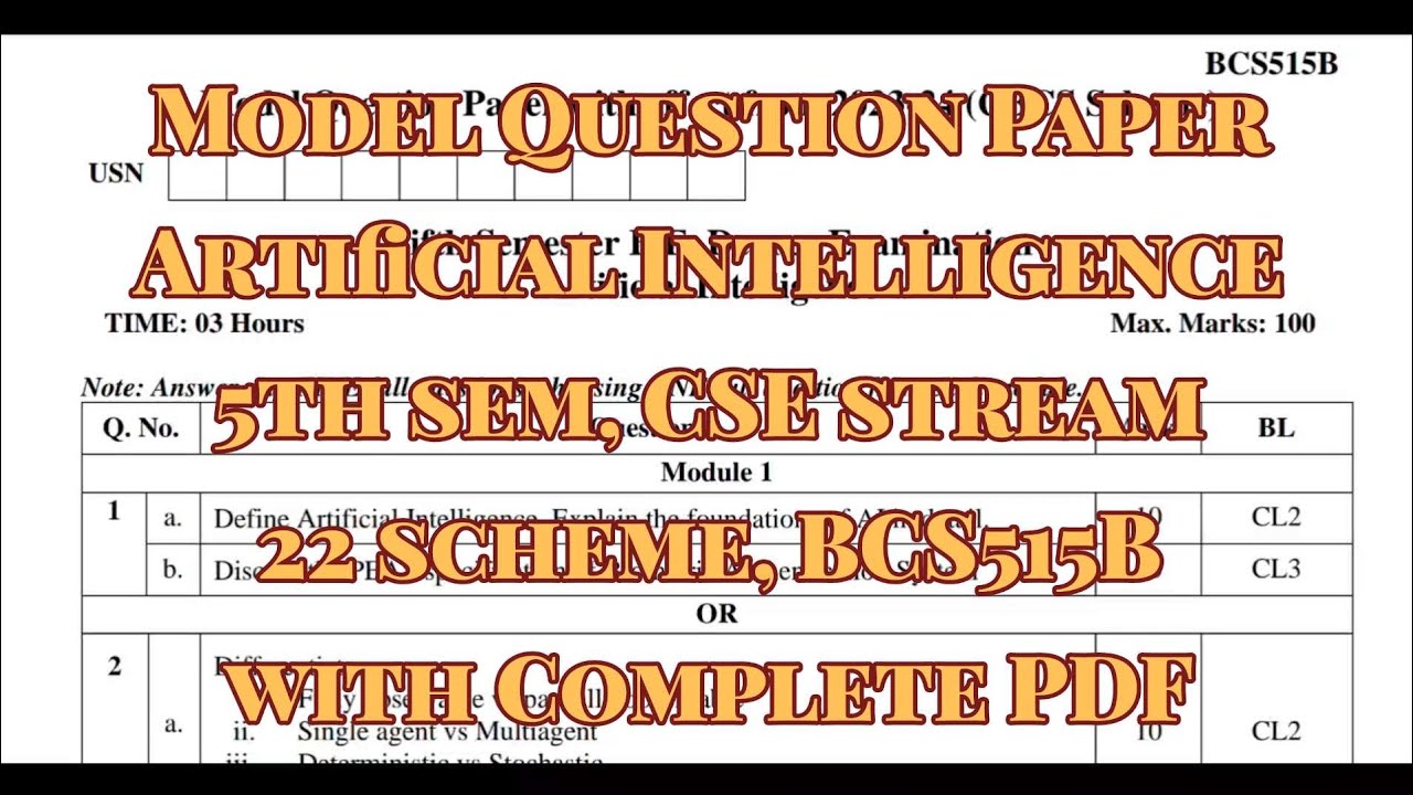 Artificial Intelligence, Model Paper, CSE/ISE/AIML, BCS515B, 22 scheme with complete pdf
