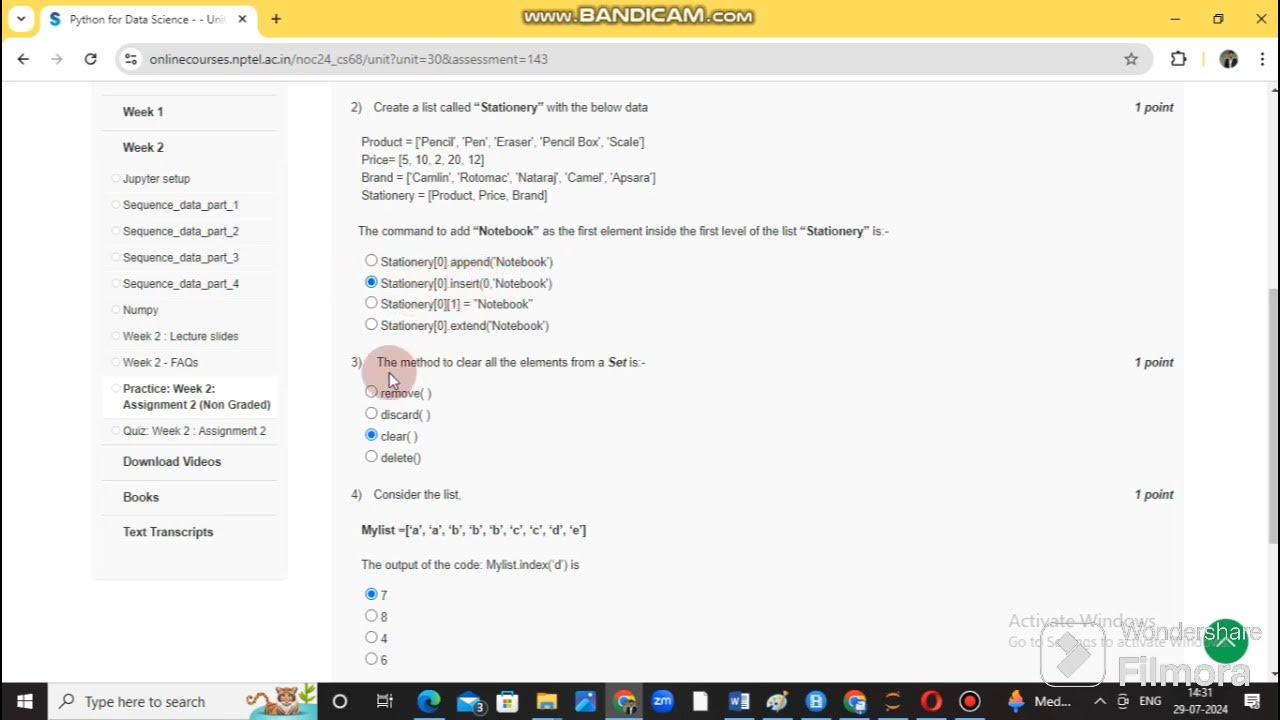 Nptel python for data science assignment 2 solutions non graded july