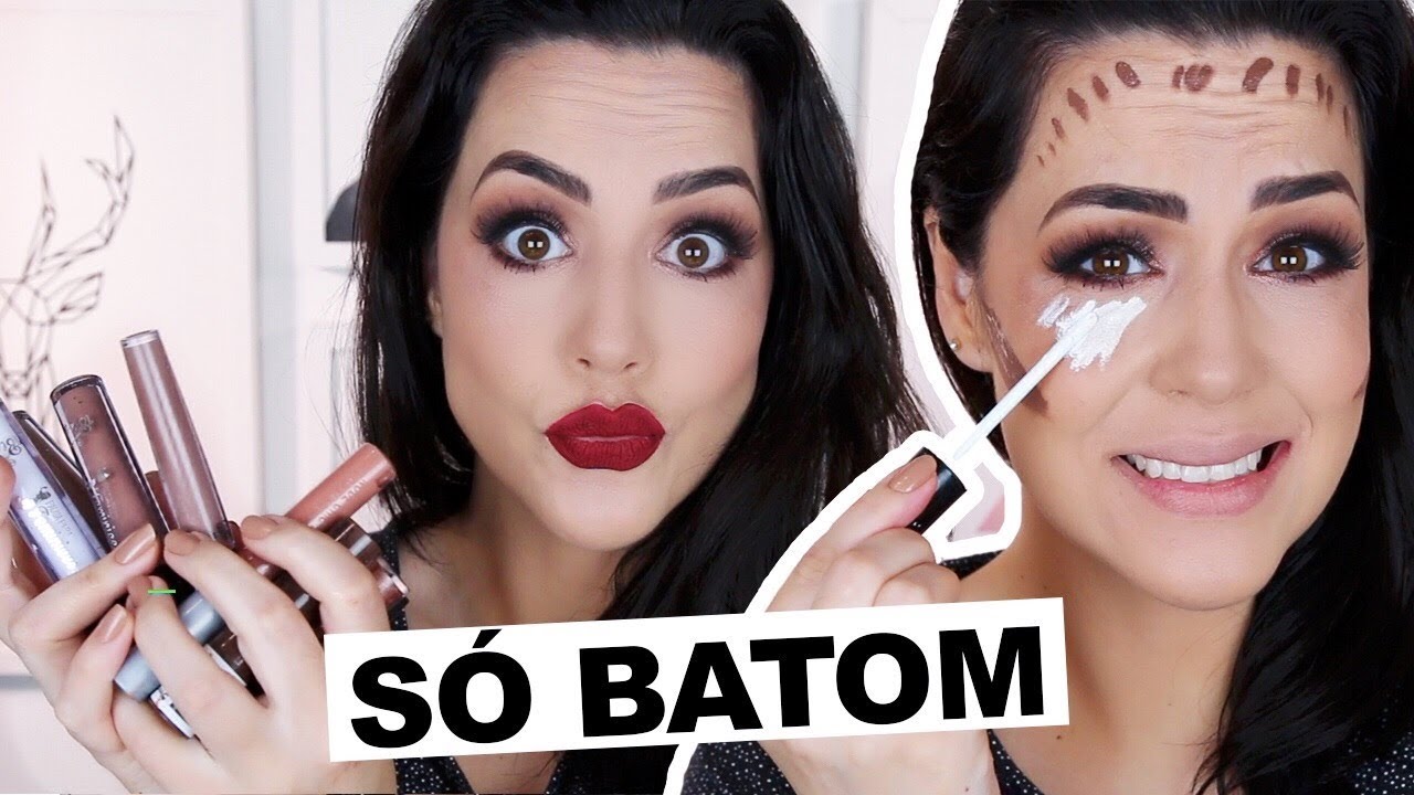 DESAFIO: MAQUIAGEM SÓ USANDO BATOM | FULL FACE USING ONLY LIPSTICKS #Challenge