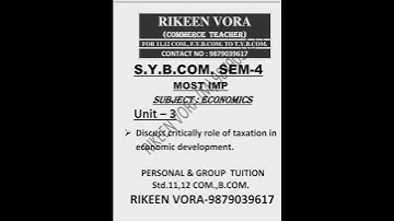 Most Imp for S.Y.B.Com.Sem-4 Economics (Unit 3)