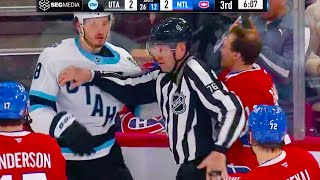 Mikhail Sergachev Brendan Gallagher Fight Scrum | Canadiens vs Utah Hockey Club 2024 NHL Highlights