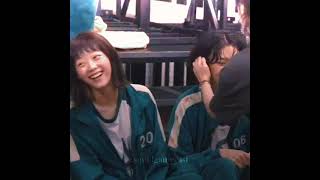 HoYeon Jung and Lee Yoo-Mi behind the scenes in squid game  