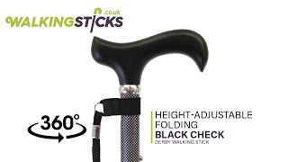 Height-Adjustable Folding Black Check Derby Walking Stick