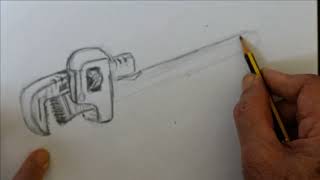 رسم مفتاح انجليزي بالرصاص   Drawing of Pipe Wrench with Pencil