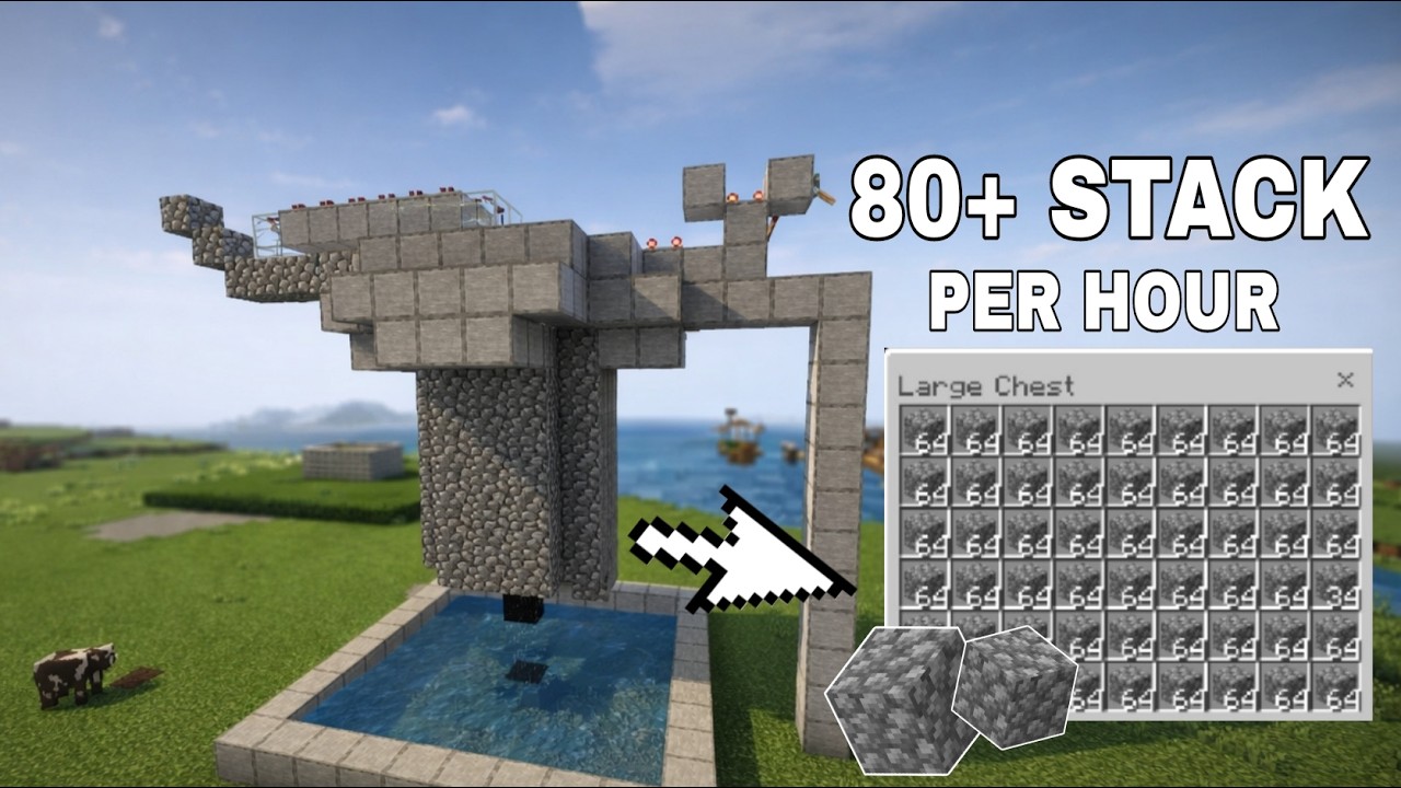 Minecraft Automatic Cobblestone farm tutorial bedrock 1.21 - YouTube