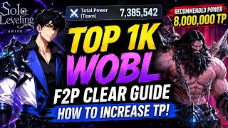 ULTIMATE TOTAL POWER INCREASE F2P GUIDE FOR TOP 1K WOBL HARD MODE LEGIA CLEAR