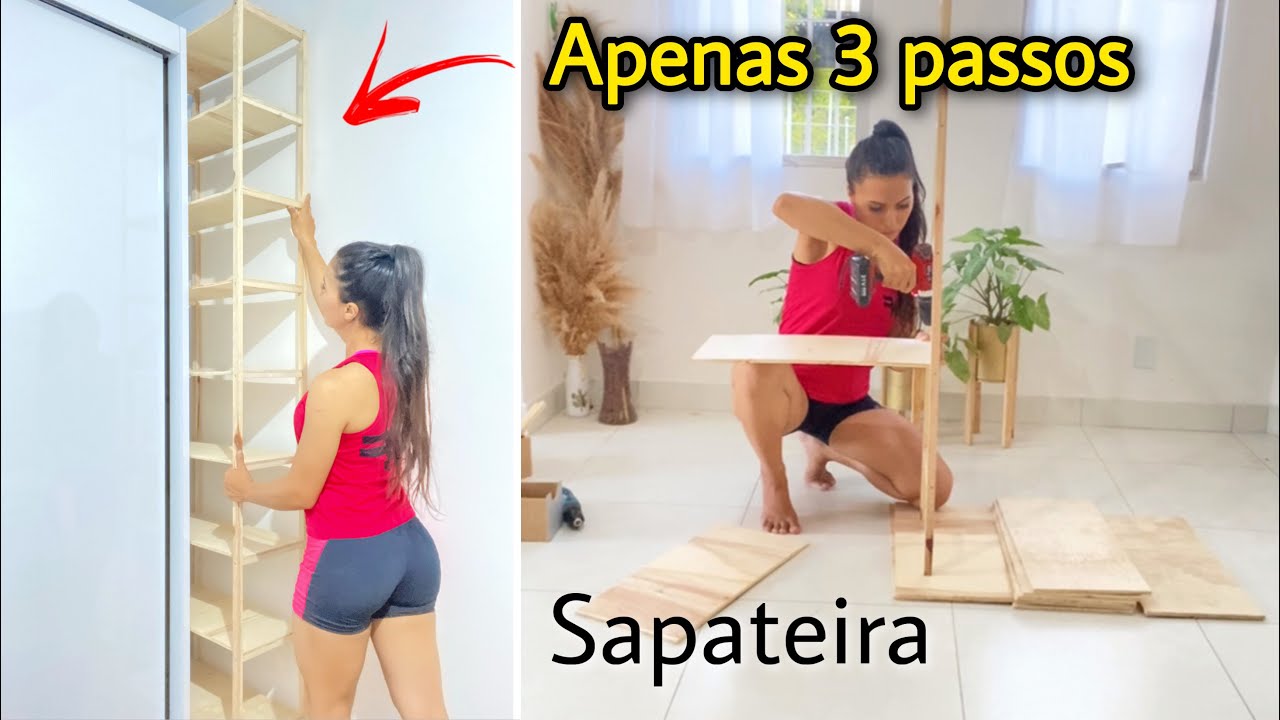 DIY   SAPATEIRA COM APENAS 3 PASSOS  MVEL DE MADEIRA