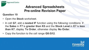 ECDL Coventry University: Advanced Spreadsheets Pre-online Revision Paper Question 19 - Nested IF