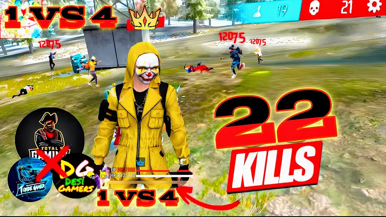 Free Fire India 1 vs 4 Clutch Gameplay 22 Ki||s 😱 BR Rank Alphaironpk ...