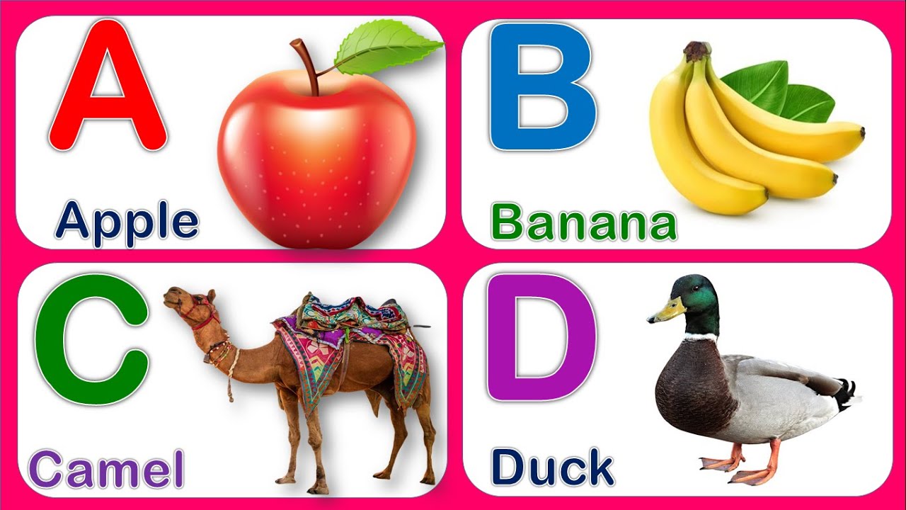 ABCD || A for Apple 🍎, B for Ball 🏀, C for Camel 🐫 | Abcd in Hindi and ...