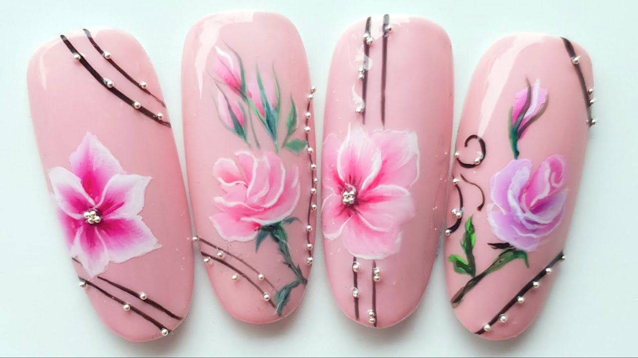 Beautiful Spring Nail Idea 2021 One Stroke Flowers - YouTube