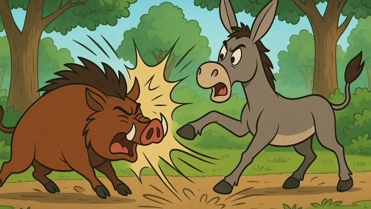 "The Donkey and the Wild Boar | Animated Fable with Moral for Kids"