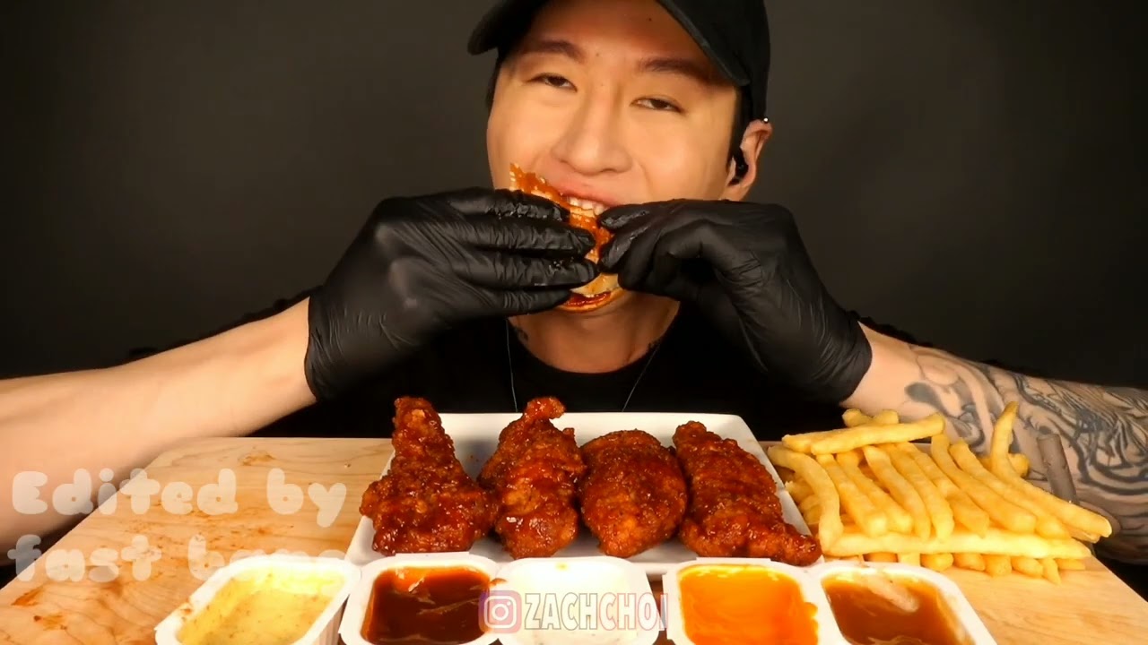 zach choi asmr chicken burger and fries (bites only)