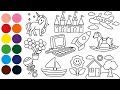 DIBUJAR CASA, COHETE, CASTILLO Y OTROS aprender a dibujar y colorear para niños - Dibujos para niños