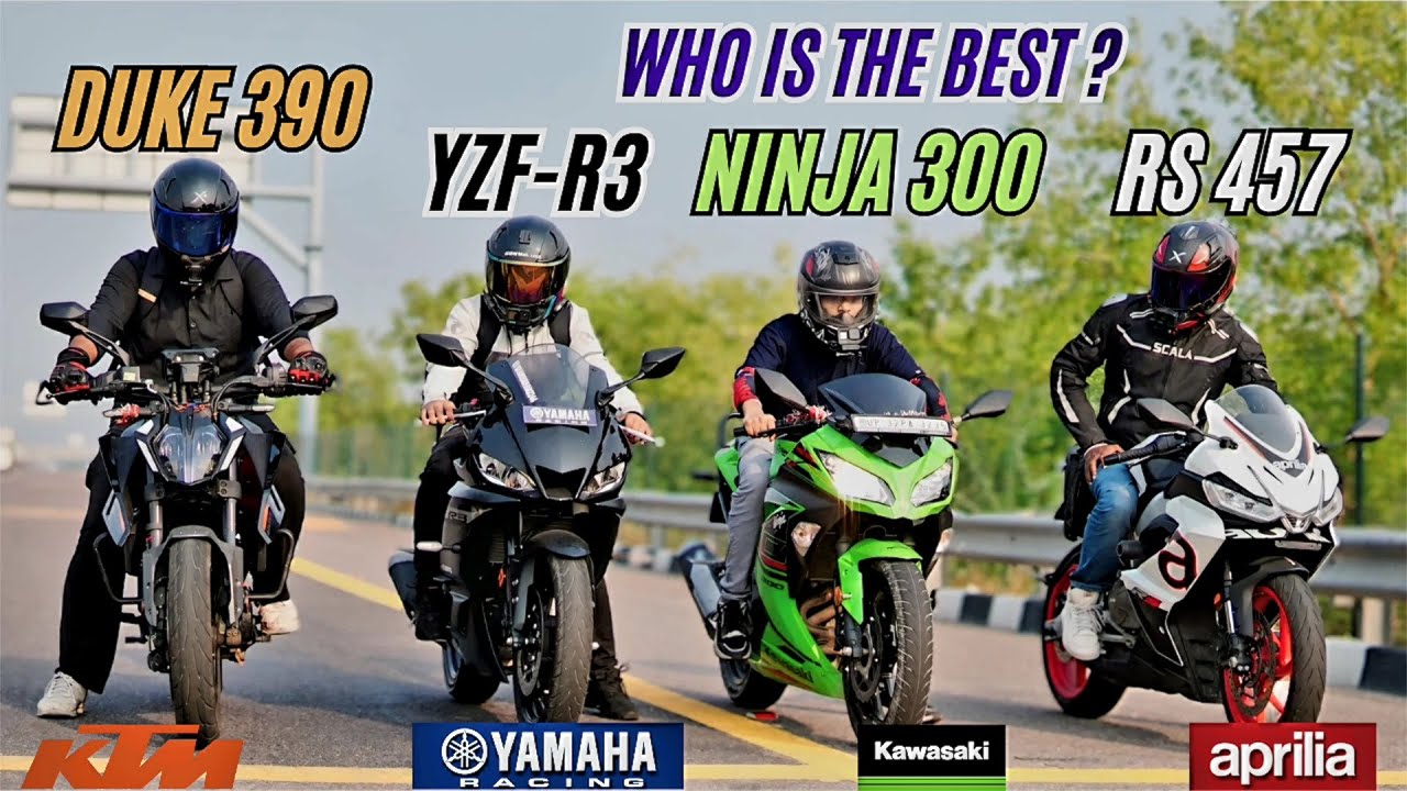 2025 Duke 390 vs Ninja 300 vs Aprilia Rs 457 vs Yamaha R3 Drag Race | who is the the best in sport🔥